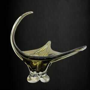 Chalet Loraine Signed Olive Green Gondola Dish 3 Point Stretch Art Glass Canada